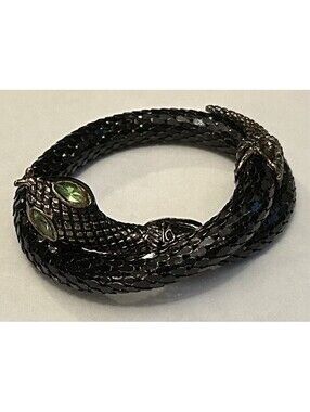 Snake Bracelet, VTG Butler & Wilson – Black Coil Wrap with Green Rhinestone Eyes